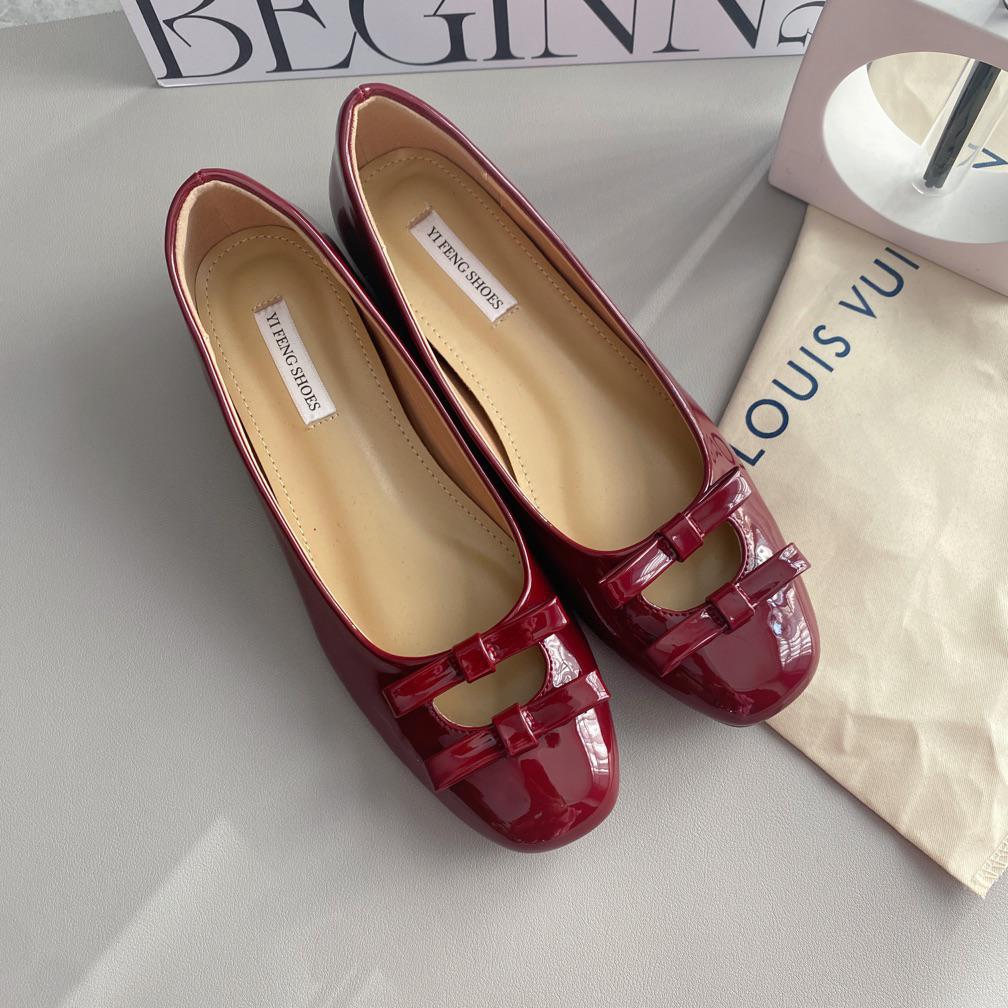 

Sheepskin version inner height increase 5cm soft sole bow sexy shallow mouth single shoes women s French summer niche evening shoes 39