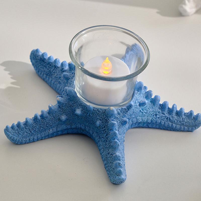 Starfish Candle Holder Resin Candle Holder Ornament Decorative Tabletop Sea Star Statue Creative Beach Candle Holder For Holiday