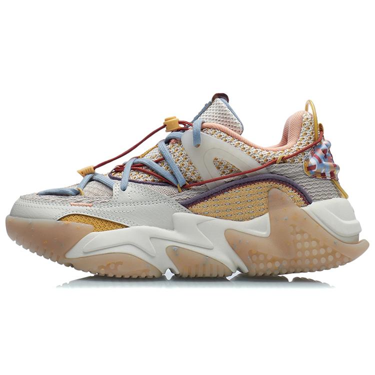 New LINING CF Casual Shoes Women's Low Top Pearl White/Silver Fish Gray/Light Ochre Yellow AGLR172-3