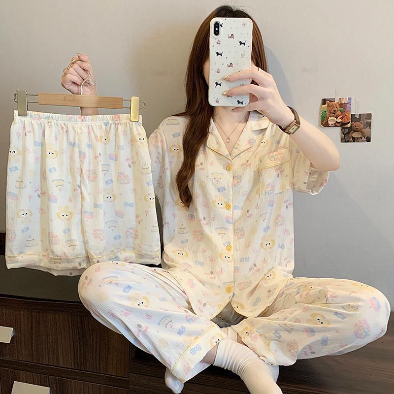 Cloud Cotton Cartoon Pony Pajamas: Women's 2026 Summer Three-Piece Set, Short Sleeve, Fun & Cute Homewear