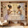 2D Flat - 2D Flat - 1pc 2D Flat Tapestry by The Window in Floral Light, Two Women in Elegant Dresses Share Tea And Quiet Conversation