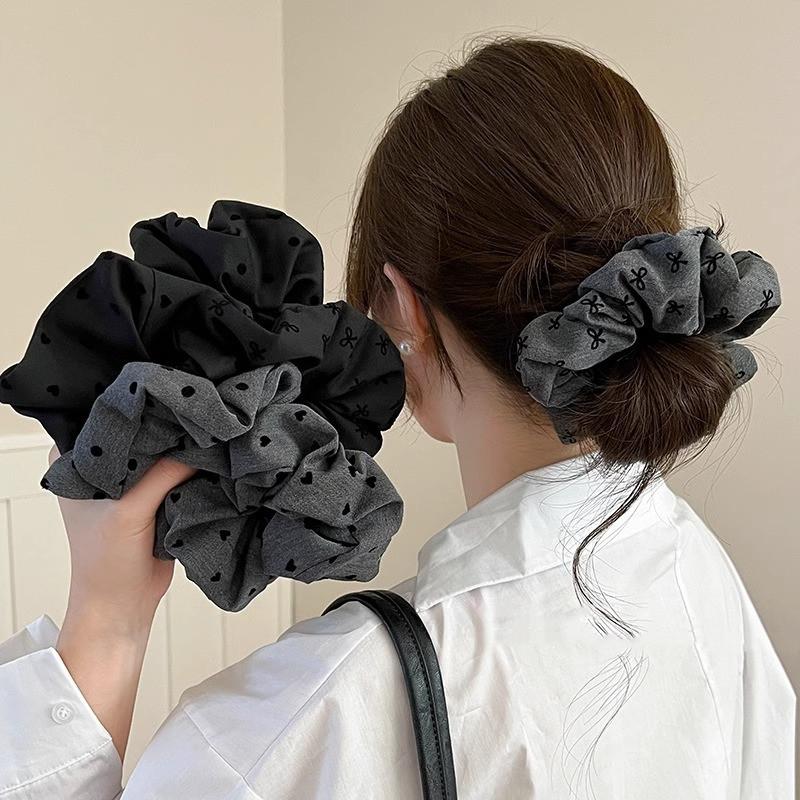 Polka Dot Haargummis Seil Damen Große Größe Herz Schleife Bedruckte Scrunchies Grau Schwarz Haarband Pferdeschwanzhalter Kopfschmuck
