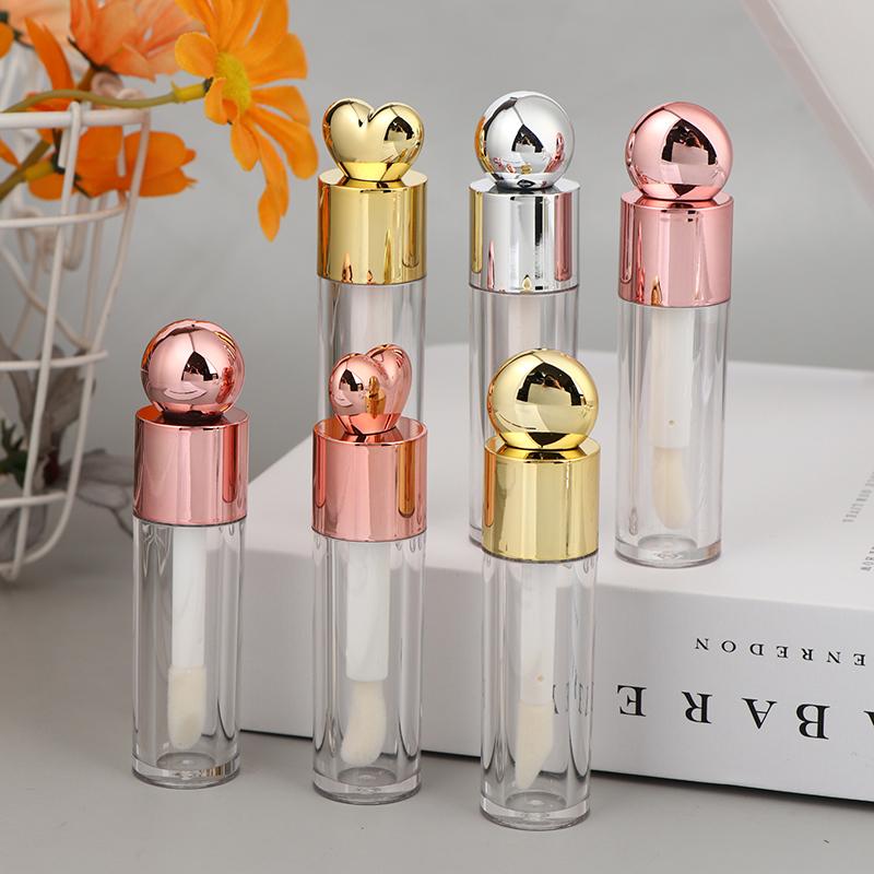 Tubo de Gloss para Lábios Galvanizado de 5ml Rosa Translúcido/Dourado/Prateado Haste Grossa Cabeça de Pincel Grande Frasco Vazio Recipiente para Gloss de Lábios