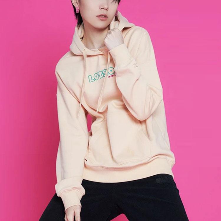 Li Ning X Disney Toy Story Collaboration Strawberry Bear Series Cartoon Pattern Fleece Pullover Hoodie Women hoodies Amber-Apricot AWDR756-2