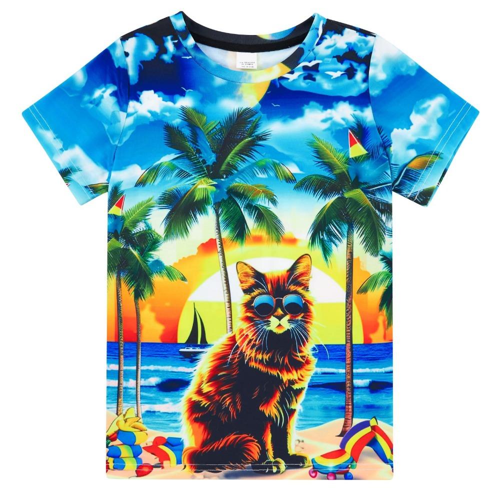 3D Cute Animal Cat Print T-shirt Men Women Summer Animal Casual Tops Tees Kids Cartoon O-neck Short Sleeve T Shirt Hawaii Tshirt