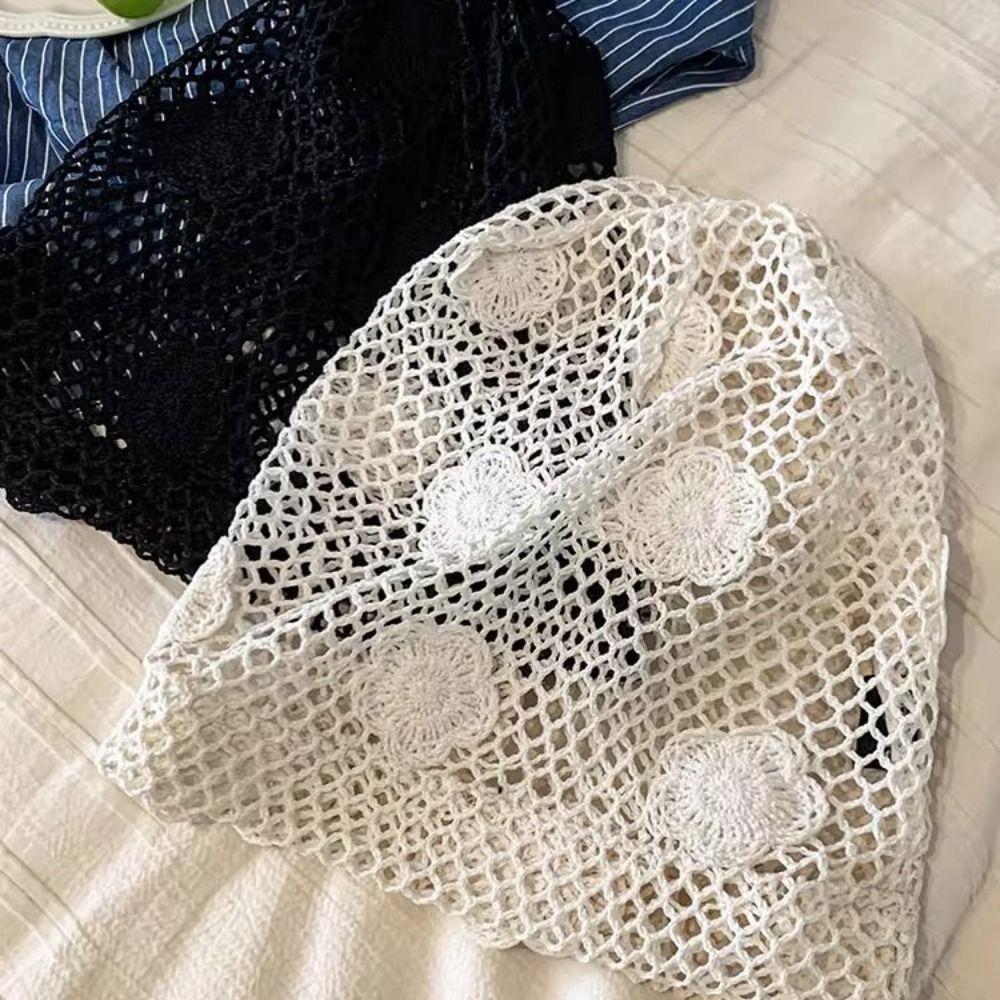 Cute Lace Beanies Hat Hollow Out Flower Knitted Hat Sweet Crochet Flower Hat  Apparel Accessories