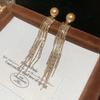 Silver Needle Geometric Zircon Pearl Tassel Earrings – Retro French Style High-End Luxury Fashion Jewelry