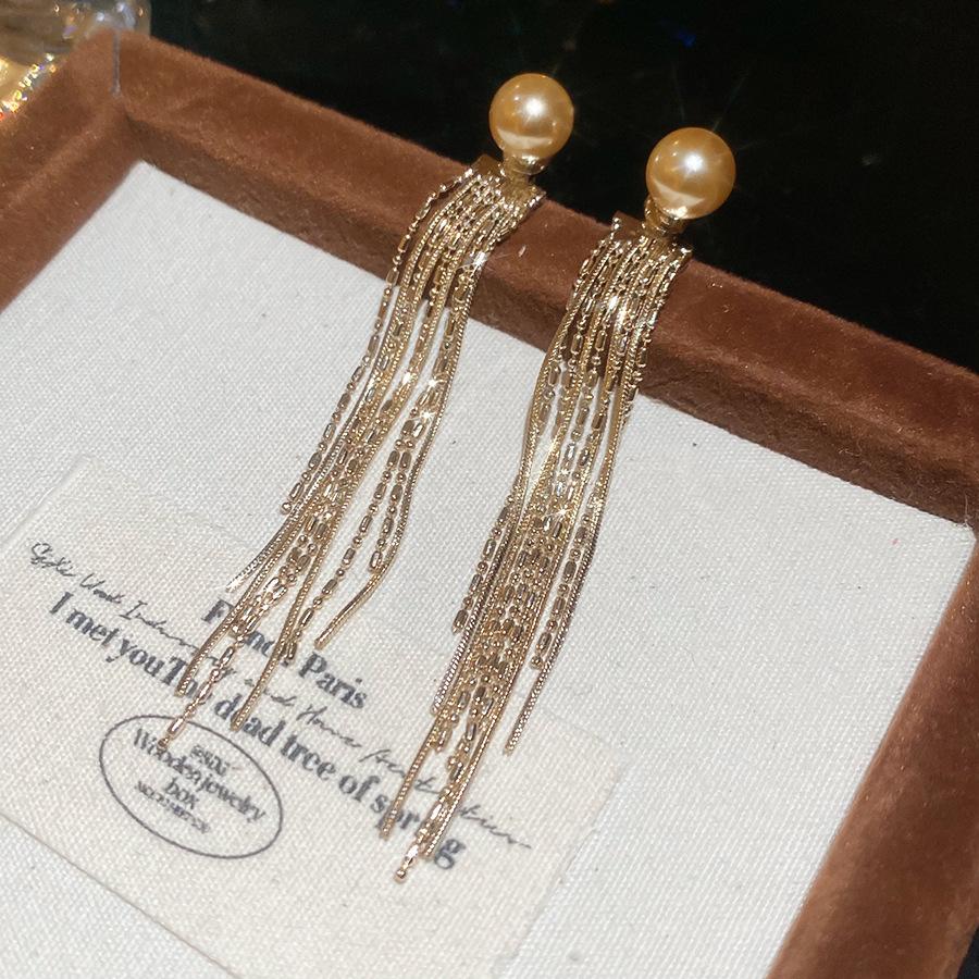 Silver Needle Geometric Zircon Pearl Tassel Earrings – Retro French Style High-End Luxury Fashion Jewelry