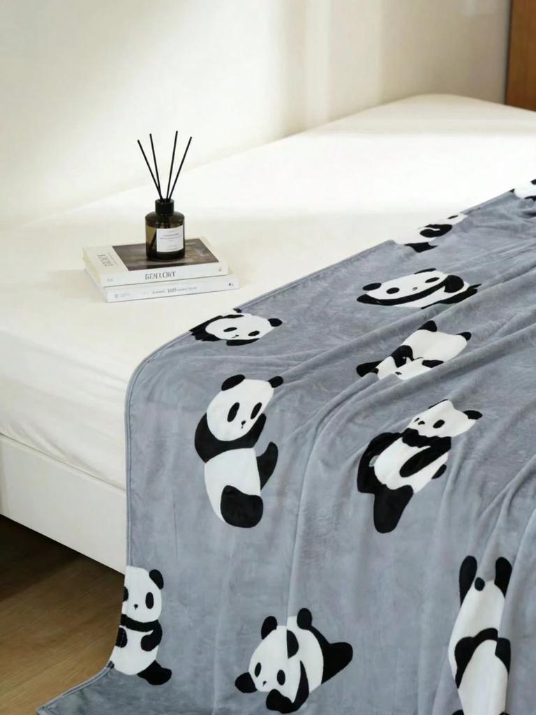 1pc Cute Panda Flannel Blanket Single Sided 2D Print Playful Soft Flannel Blanket Bedroom Living Room Couch Throw Cozy Vibe Gift