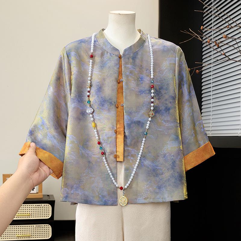 

Elegant Mom-Style Chinese Shirt Jacket for Spring/Summer – Stylish Midlife Women s Fashion 5XL (145-160 lbs)