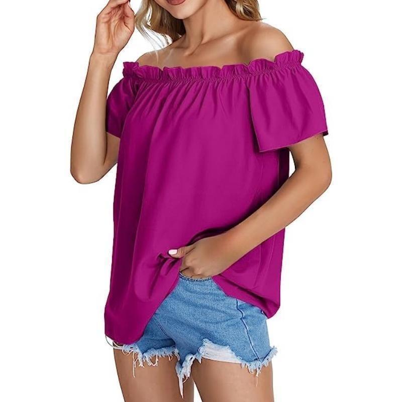 Women S Off Shoulder Ruffle Short Sleeve Blouse