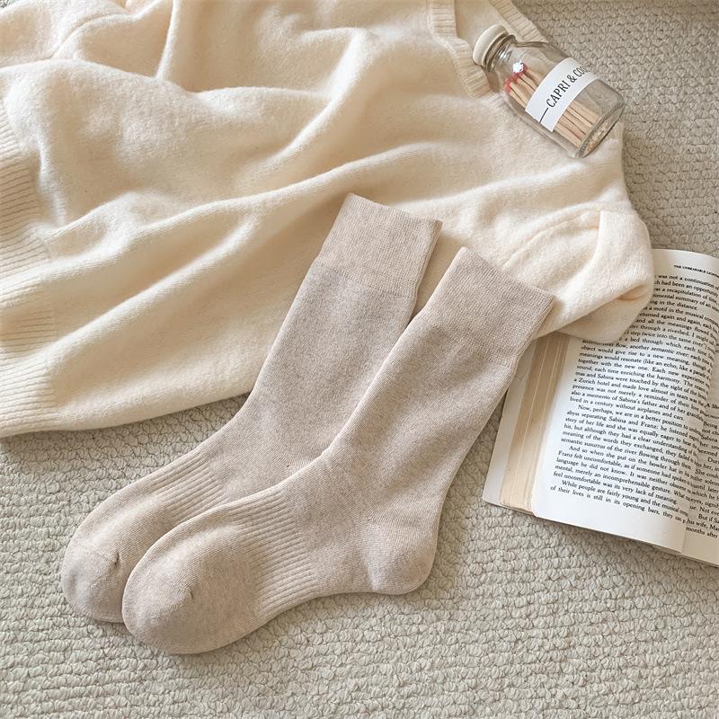 Women's Autumn and Winter Thick Warm Hair Ring New Solid Color All Purpose Cotton Boneless Socks