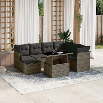 Vidaxl 8-Cz. Garden Furniture Set With Cushions, Grey, Poly Rattan