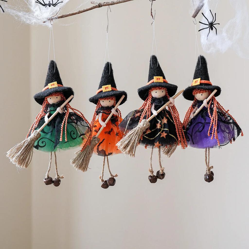 Halloween Witch Ornament Festive Broomstick Angel Hanging Pendant Witch Girl Doll Decoration Playful Halloween Witch Hanging For