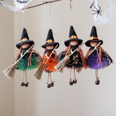 Halloween Witch Ornament Festive Broomstick Angel Hanging Pendant Witch Girl Doll Decoration Playful Halloween Witch Hanging For