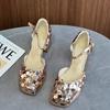 Bling Women's High Heels Sandals Luxury Mary Jane Summer Square Toe Shoes 2025 Designer Party Wedding Chunky Zapatos Mujer