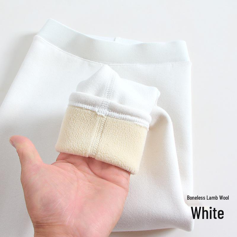 Girls' Seamless Fleece-Lined Base Layer Pants for Autumn/Winter - White Tight Pants for Kids