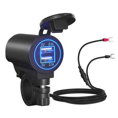 DC12V-24V USB Charger 5V/2.1V USB Socket Motorcycle Handlebar Adapter IP65 Waterproof Fast Charger Kit for Car Golf Cart Boat Marine Motorcycle Etc.