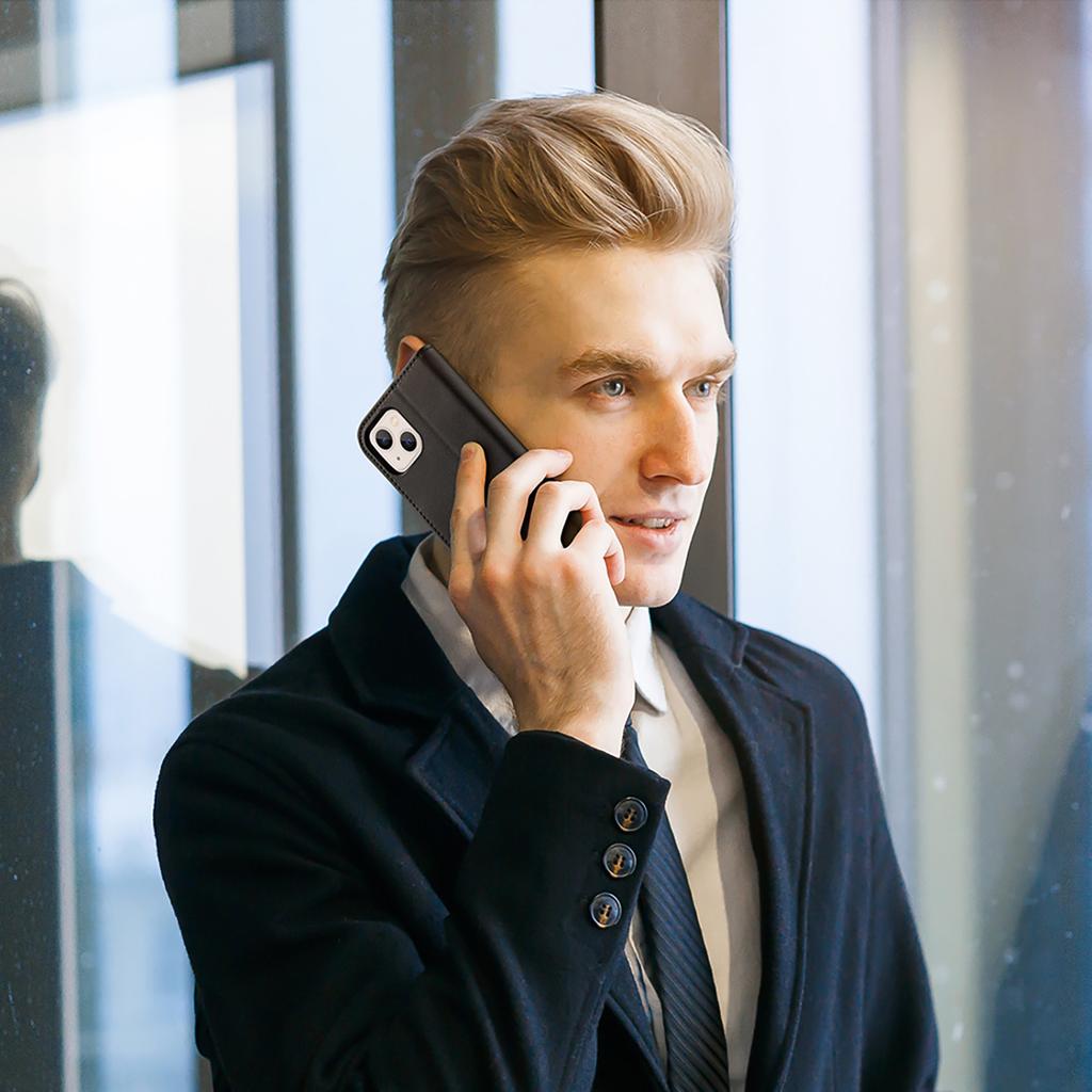 Dux Ducis Hivo Genuine Leather Flip Wallet Case with Card Slots for iPhone 14 Plus - Black