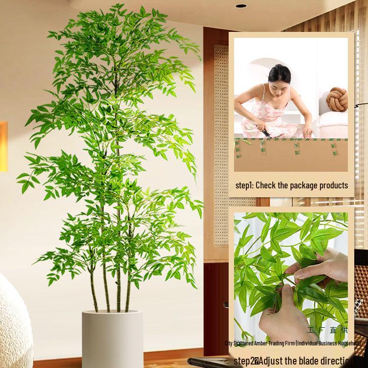 Nandina Luxus Kunstbaum - Dekorative Bionische Grüne Pflanze für Innenräume mit Seidenblumen für die Wohnzimmer-Landschaftsgestaltung.