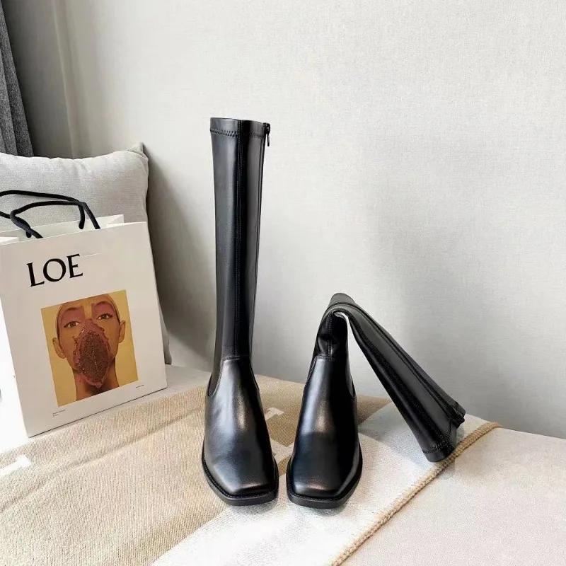 Fashion Winter Women's Long Leather Boots Fashion Solid Color Simple Autumn New Woman Brown Knee High Boots Fashion Leisure Gothic Botas