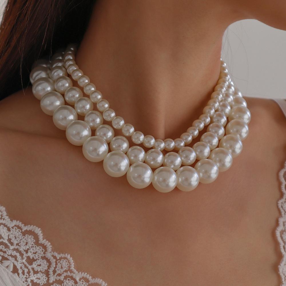 Tooxika Retro Elegant Fashion Choker Necklace Exaggerated Pearl Geometric Personality Temperament Necklace