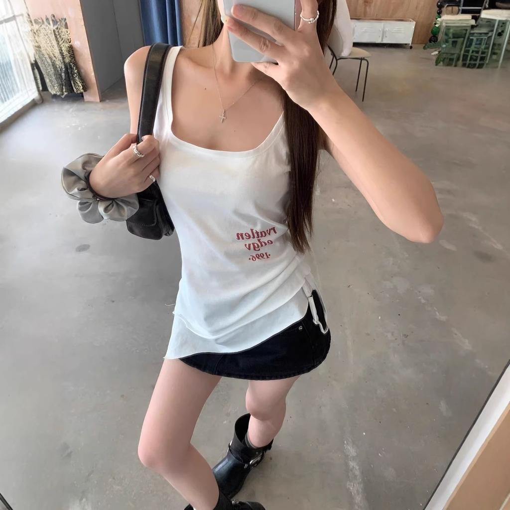 American Spice Girl Pure Desire Letter Printing Outer Wear Vest Women's Summer New Waist Design Sleeveless Halter Top
