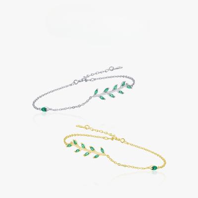 S925 Silver Simple and Fashionable Green Leaf Branch Bracelet Feminine Light Luxury Small Fresh Silver Japanese and Korean Hand Jewelry