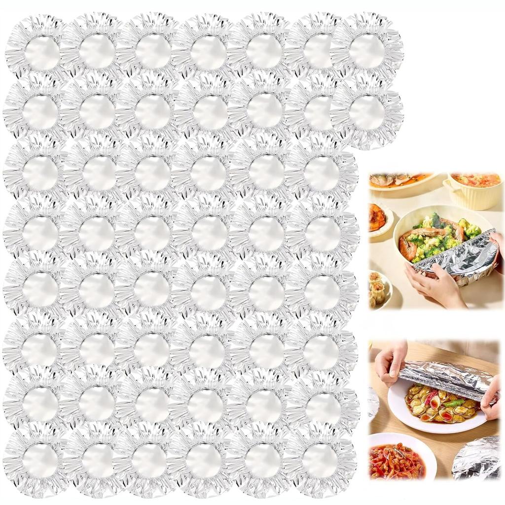 Aluminum Foil Elastic Food Covers, Stretchable for Bowls, Pack of 10/30/50
