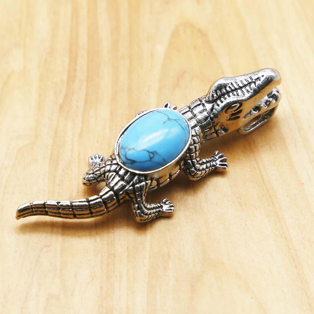 

Natural Stone Crocodile Shape Pendants For Making Jewelry Alloy Crocodile Natural Stone Pendants For Diy Necklaces Gifts Jewelry бірюзовий