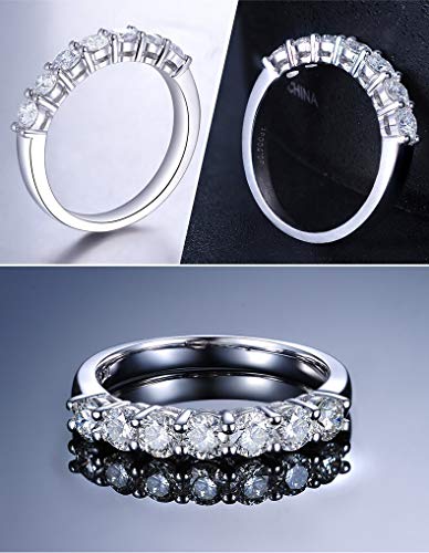 [THREE MAN] 0.7 Carat 7 Diamond Ring in Sterling Silver; White Gold Plated Anniversary Ring for Women