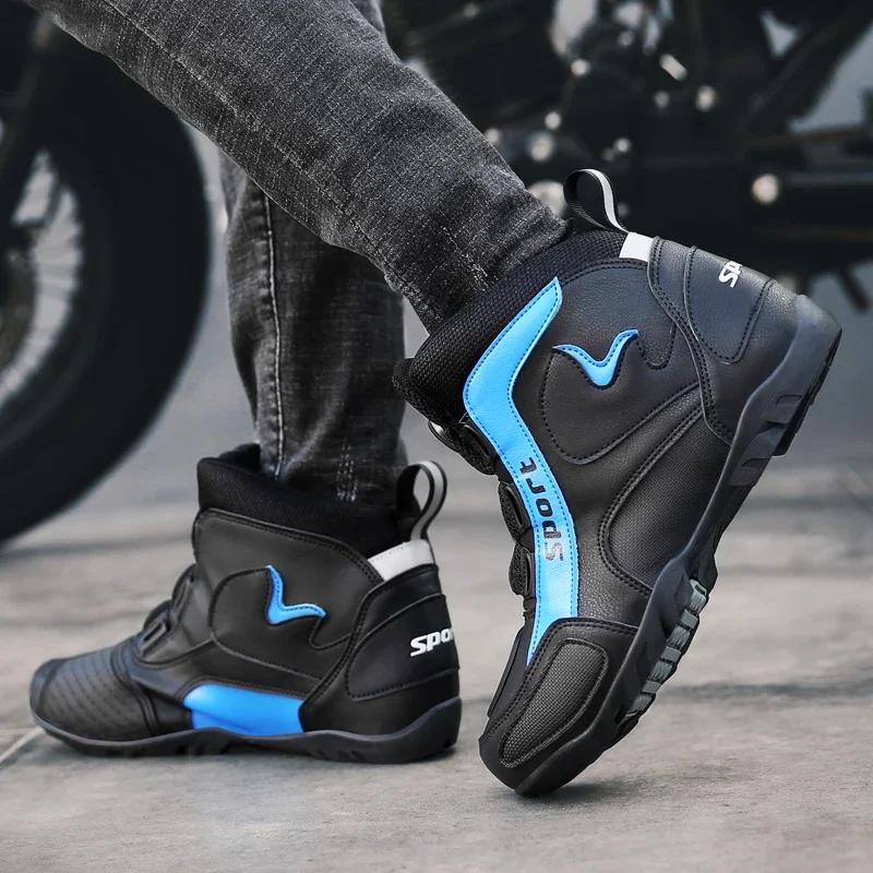 Motorradschuhe Herren High Top Professionelle Fahrstiefel Mode Outdoor Übergröße Lässig Weiche Sohle Sportschuhe Motorradstiefel