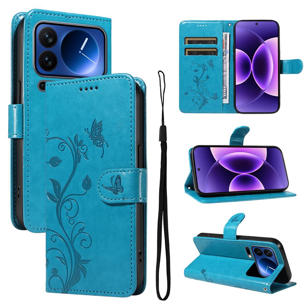 For Xiaomi 17 Pro PU Leather Cases Flower Pattern Wallet Stand Phone Cover with Strap