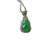 Imitation Jade Green Pendant Necklace with Diamond Accents and Stainless Steel Chain
