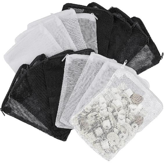16 Pcs Aquarium Filter Media Bags Extra Fine, 7.8 x 5.9 Inch Filter Media Bag with Zipper, White & Black Aquarium Mesh Bag for Fish Tank Activated