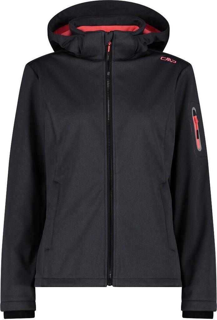 CMP Softshell Jacket Zip Hood Women (39A5006M) Women's Softshell Jacket Meliert (39A5006M) Titanium Mel/red Fluo