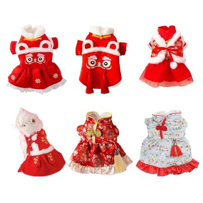 Pet Cat New Year Tang Suit Festive Dog Snowsuit Thicken Wind Resist Coat