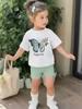 2-Piece Summer Children's Comfortable Cute Butterfly 3D Print Short Sleeve Shorts Set for Boys and Girls Casual Home Outdoor Set