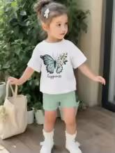 2-Piece Summer Children's Comfortable Cute Butterfly 3D Print Short Sleeve Shorts Set for Boys and Girls Casual Home Outdoor Set