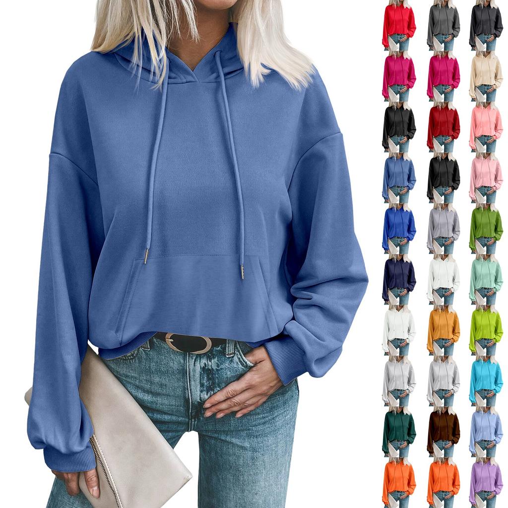 Women's Fashionable Autumn And Winter Solid Color Casual Loose Head Long-sleeved Hooded Sweater