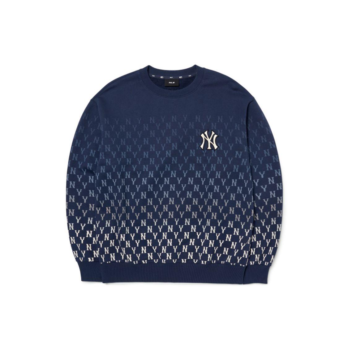 MLB New York Yankees Logo Verlauf Vollprint Rundhals Langarm Sweatshirt Unisex Sweatshirt Marineblau 3AMTM1024-50NYD M gray