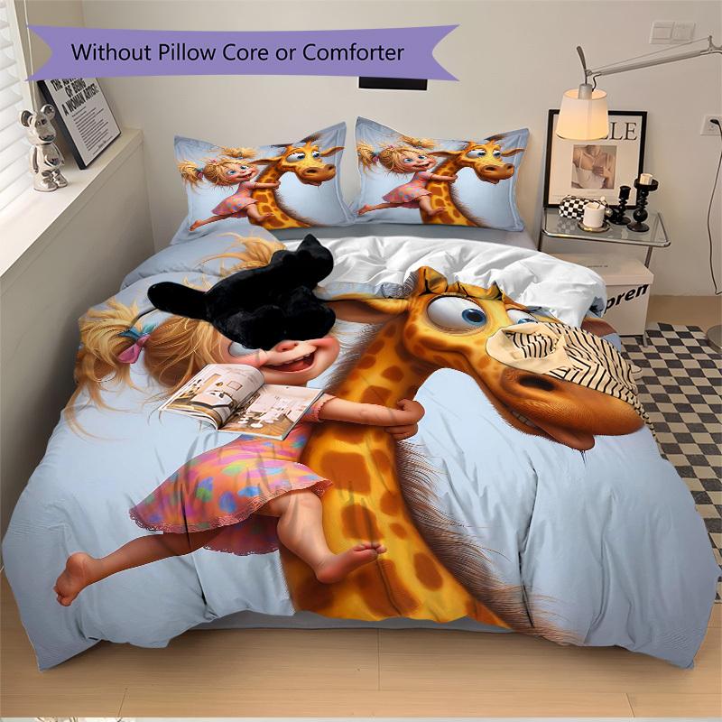 

3 шт. Аниме Мультяшный Жираф и Девочка Комплект Постельного Белья - Включает Один Пододеяльник и Две Наволочки (Нет ядра) - Полиэфирная ткань - Подходит для B 135x200cm