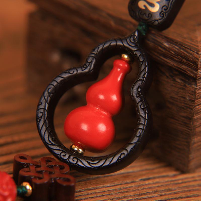 Chinese Red Cinnabar Gourd Car Pendant: Men's Blessing and Peace Charm, Compact and View-Friendly.