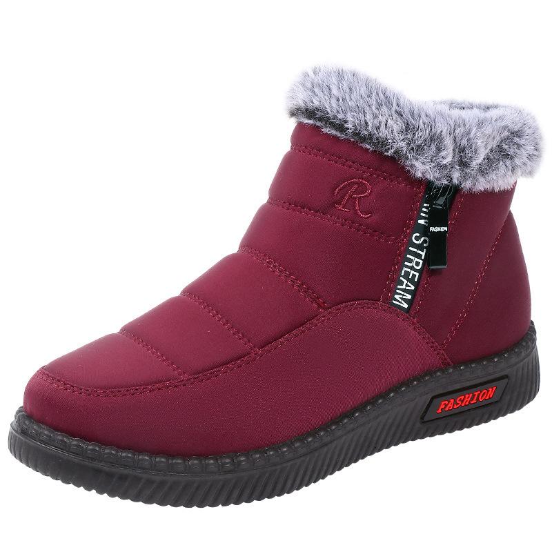 Winter new medium and low-top cotton boots women's side double zipper snow boots velvet warm mother boots