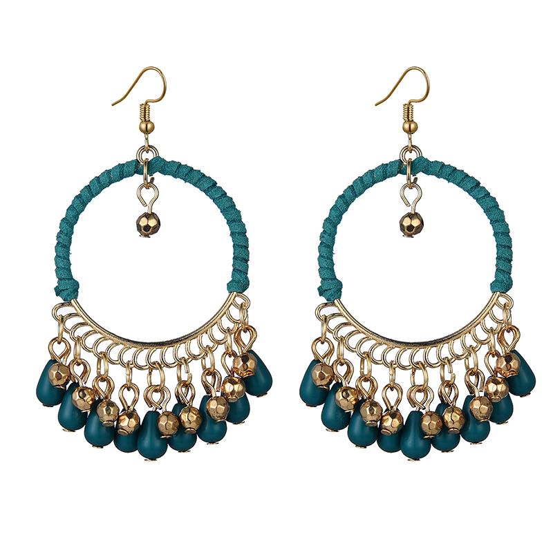 Bohemian Round Water Drop Tassel Earrings Jewelry Ethnic Style Hand Woven Hollow Geometric Statement Earrings for Women Girls