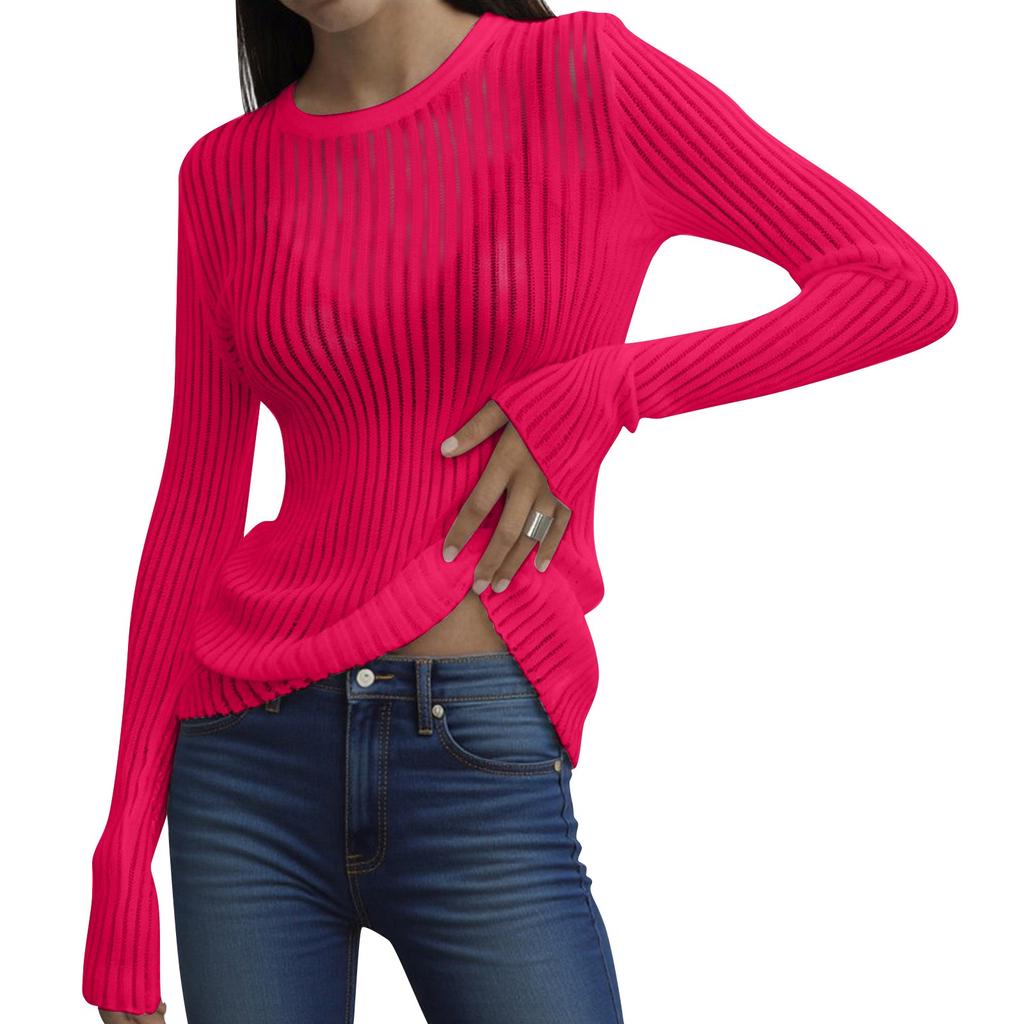 Damen Casual Mode Langarm Rundhals Atmungsaktives Pullover-Top