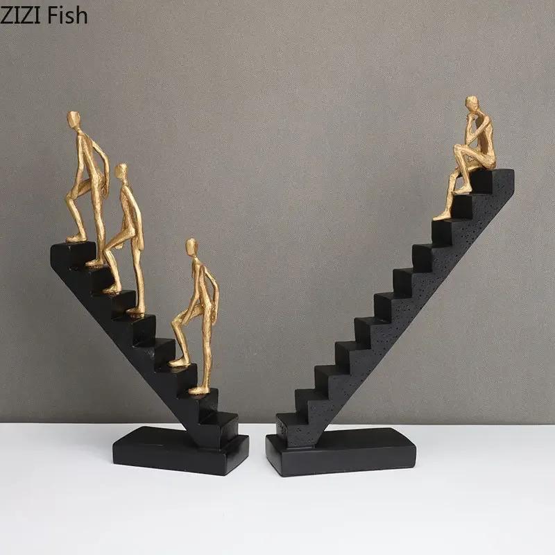 Gold-plating Climber Character Resins Sculpture Creative Climbing Ladder Figure Statue Ornaments Desk Decoration Figures Crafts