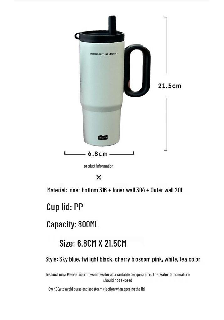 High-Capacity 316 Stainless Steel Insulated Cup with Straw