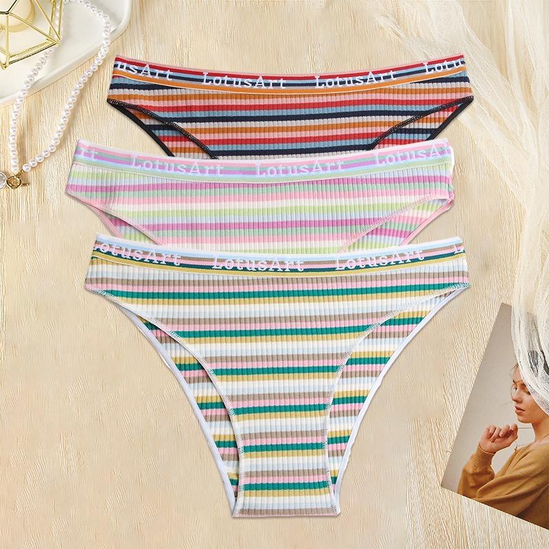 3PCS/Set Women Cotton Seamless Panties for Female Underwear Panty Sexy Colorful Striped Lingerie Letter Waist Brief
