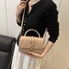 Borsa a tracolla singola, portatile, semplice, di grande capacità, con fibbia a cintura, per il pendolarismo, alla moda, con motivo a litchi